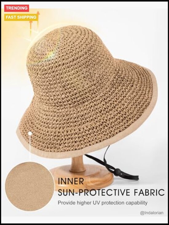 Handmade Straw Bucket Hat with UV Protection - Packable Wide Brim Sun Hat for